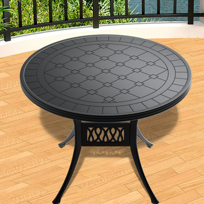 Table de jardin 38,6 po en aluminium coulé avec cadre noir, à la corrosion, confortable, peu encombrante, table de salle à manger extérieure empilable, 38,6 po, résistance à la corrosion, siège, économie