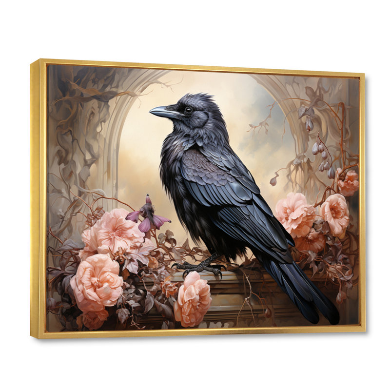 " Crow Whispering Royalty III ", 34" H x 44" W x 1.5" D, Gold Floater Framed