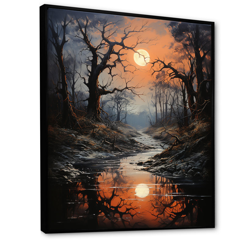 Moonlit Shadows In Winter I sur impression sur toile, Cadre flottant noir, H 44 po x l 34 po x P 1,5 po