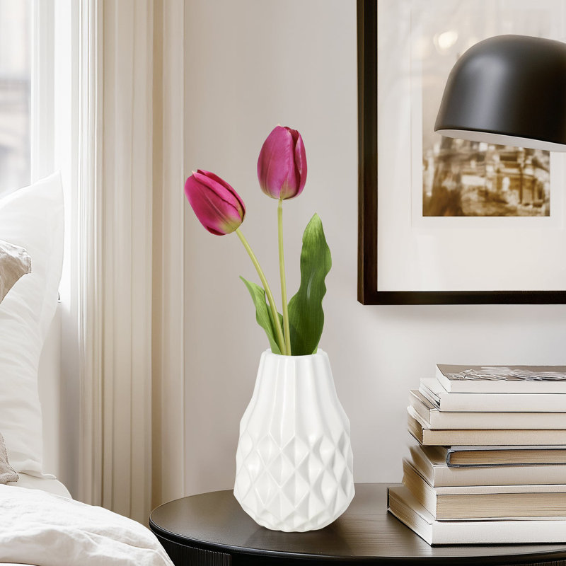 Vase en céramique blanche 7,5 po Facetta, 7.5 inch, Blanc