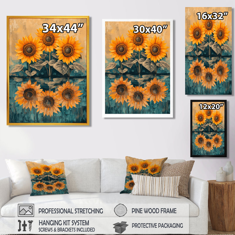 Duanne - art mural sur toile florale, H 20 po x l 12 po, Reproduction encadrée sans passe-partout, Doré