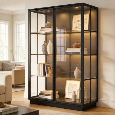 Vitrine à DEL de 48 po de largeur avec portes en verre, vitrine à 8 niveaux pour objets de collection, livres et décoration intérieure
