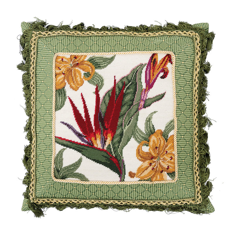 Tropical Floral Needlepoint Throw Pillow