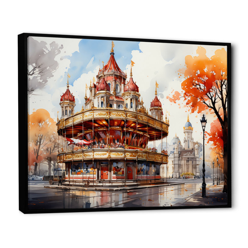 " Carousel Whimsical Delight I ", Black Floater Framed, 12" H x 20" W x 1" D
