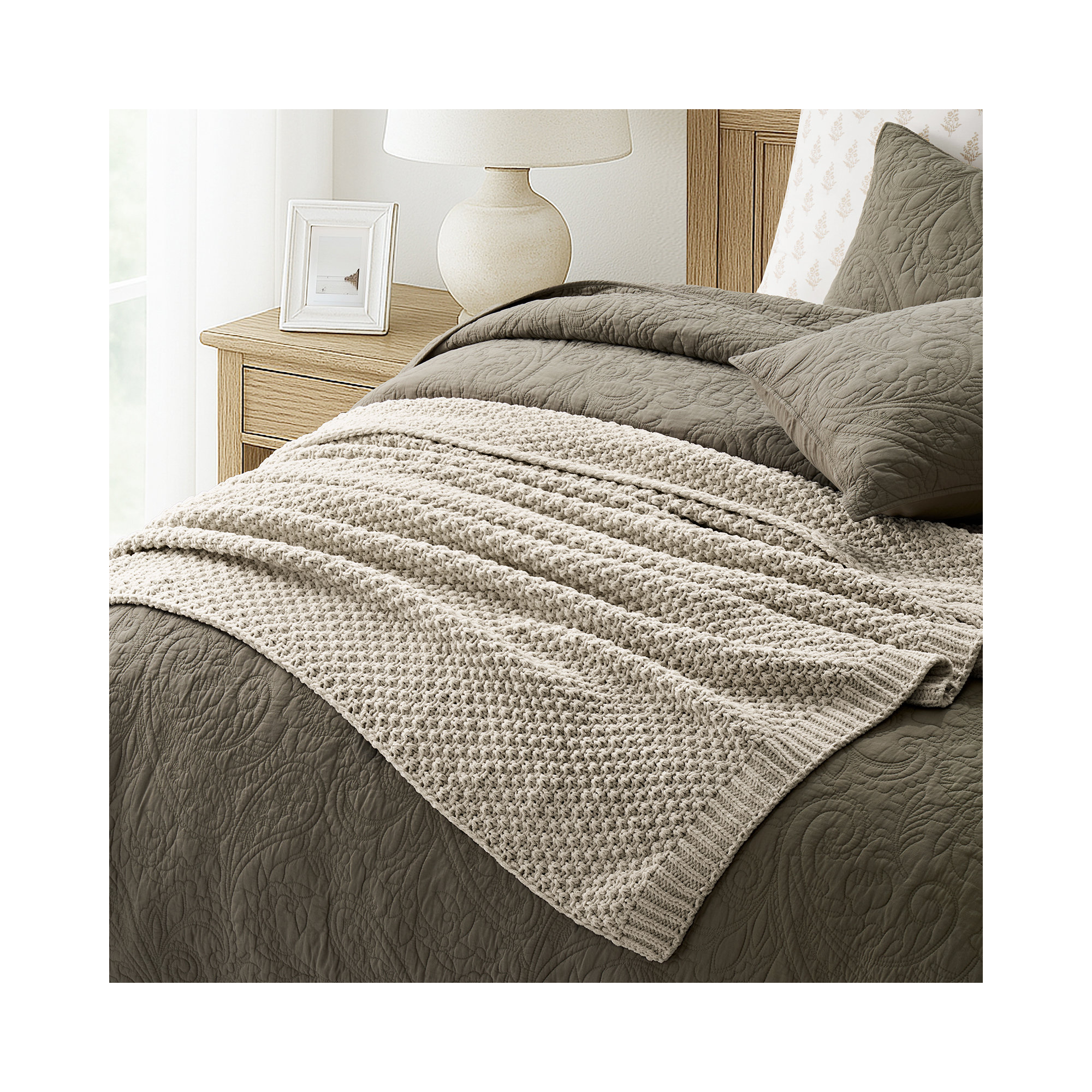Chunky Chenille Knit Throw Blanket, Warm Gray, 80" L x 60" W