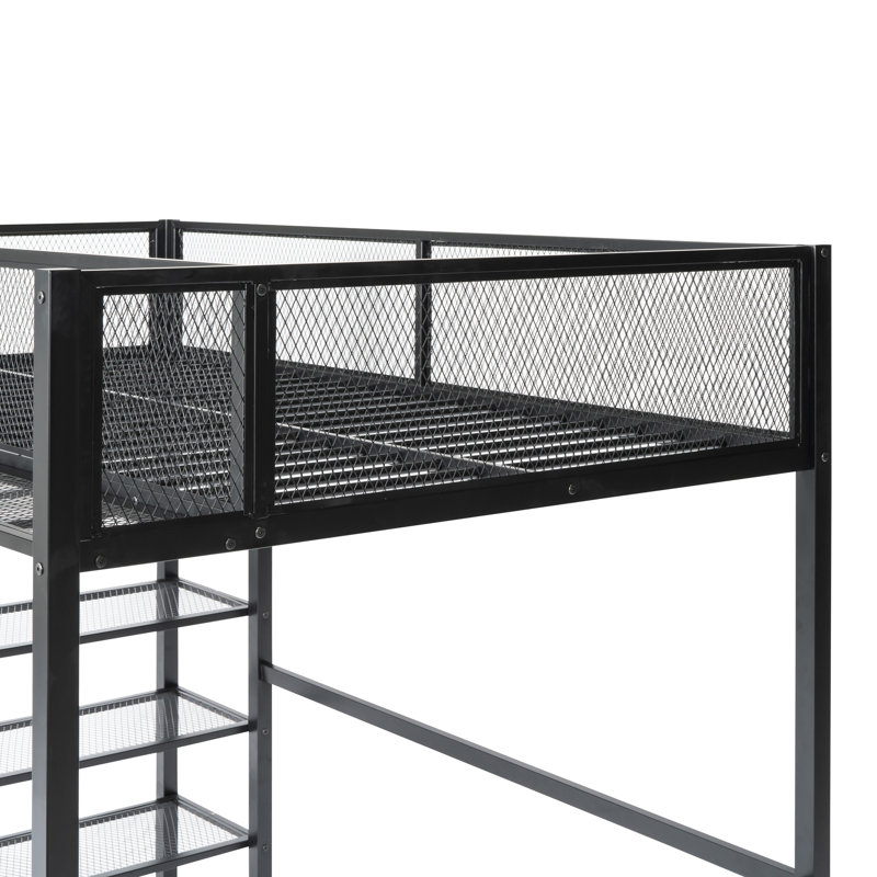 Addileigh Castra Metal House Bed Frame With Shelves And Lights, Black