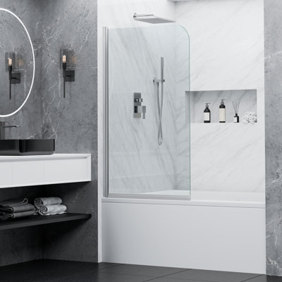 Porte de douche à panneau pivotant sans cadre avec verre trempé transparent de 1/4 po (6 mm) en chrome poli BTS l 34 po x H 58 po BTS-3458-PC