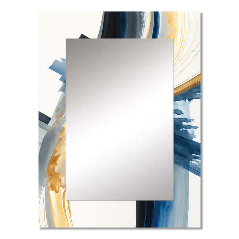 Blue And Gold Swirl Abstract I - Abstract Spirals Decorative Wall Mirror, Blue Mirror, Printed Metal Art, 32" x 24"