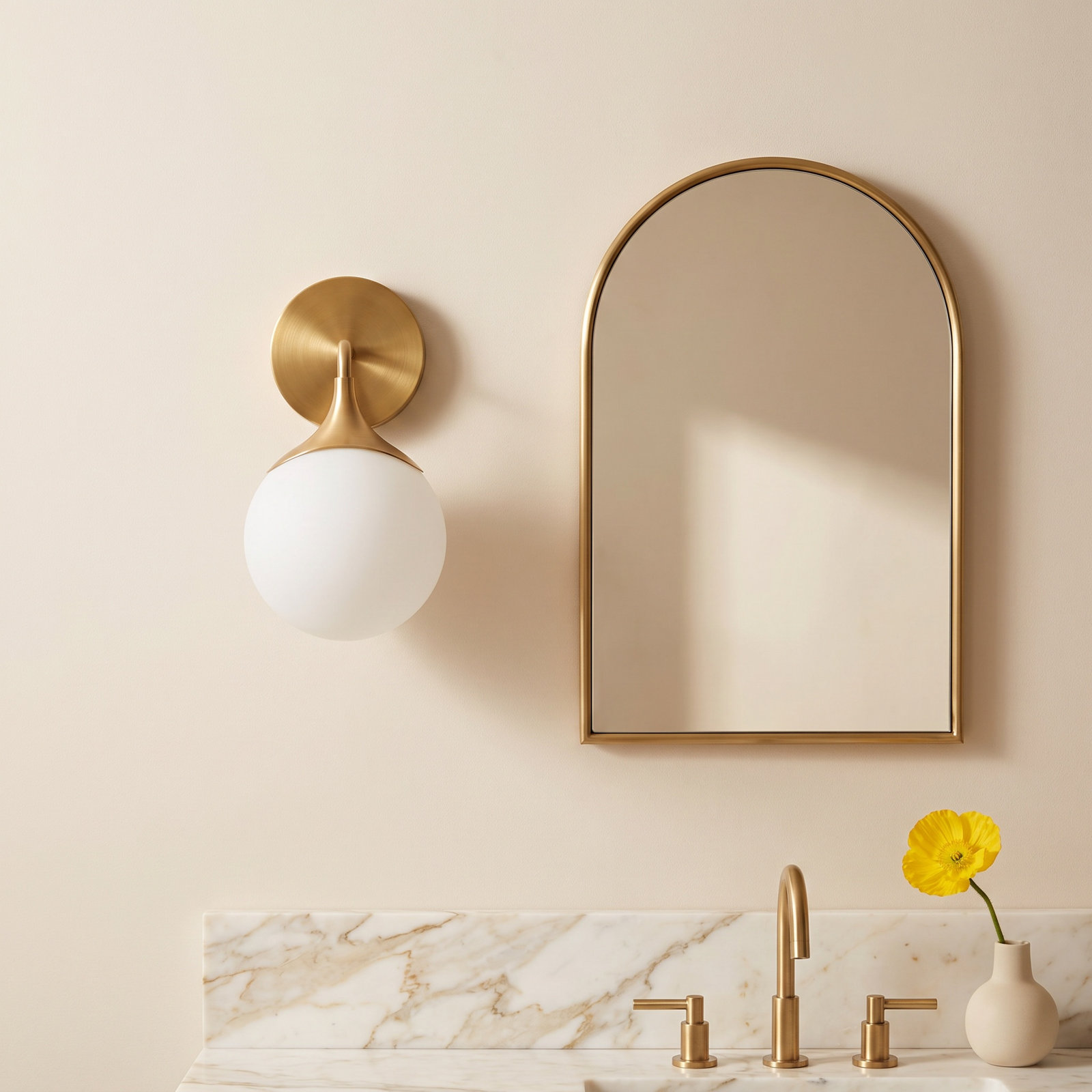 Nedra Single Frosted Bath Sconce, Aged Gold