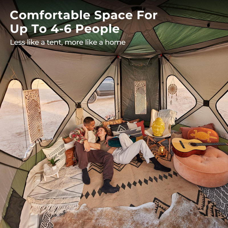Star Night Blue Hexagonal Pop-Up Camping Tent for 6 Persons