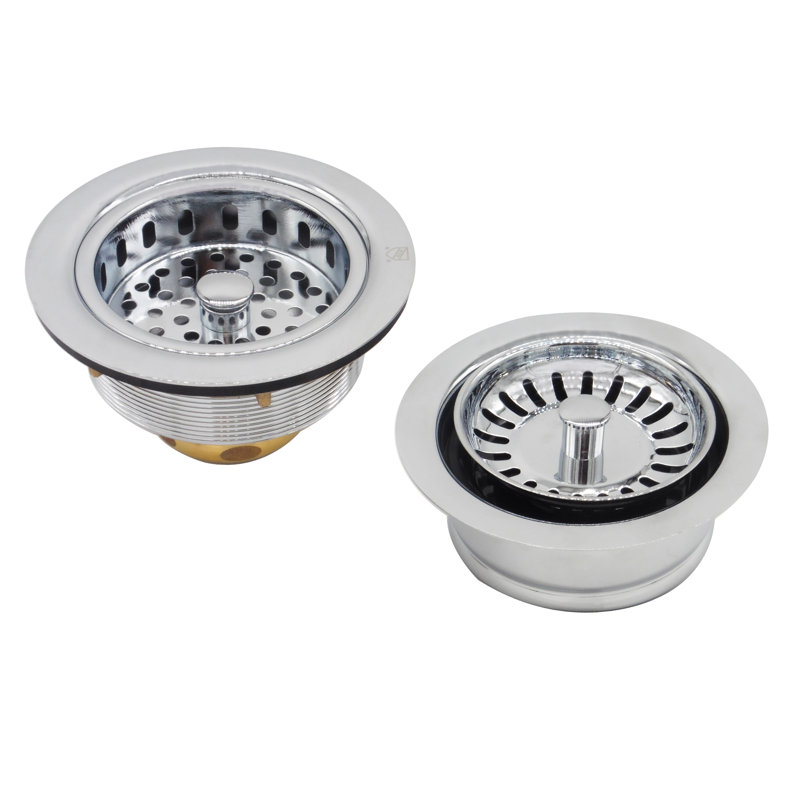 COMBO PACK Kitchen Sink Drain Trim and Disposal Flange with Post Style Basket Strainers, Polished Chrome