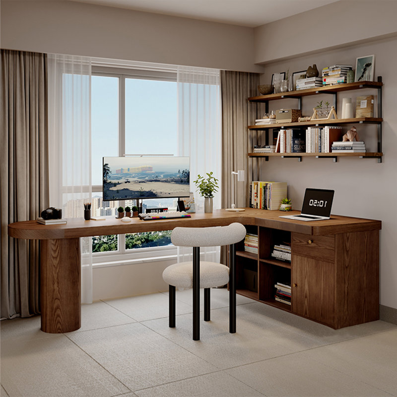 Bureau en bois massif en forme de L brun noisette, H 29,53 po x l 78,74 po x P 47,24 po, Retour à droite