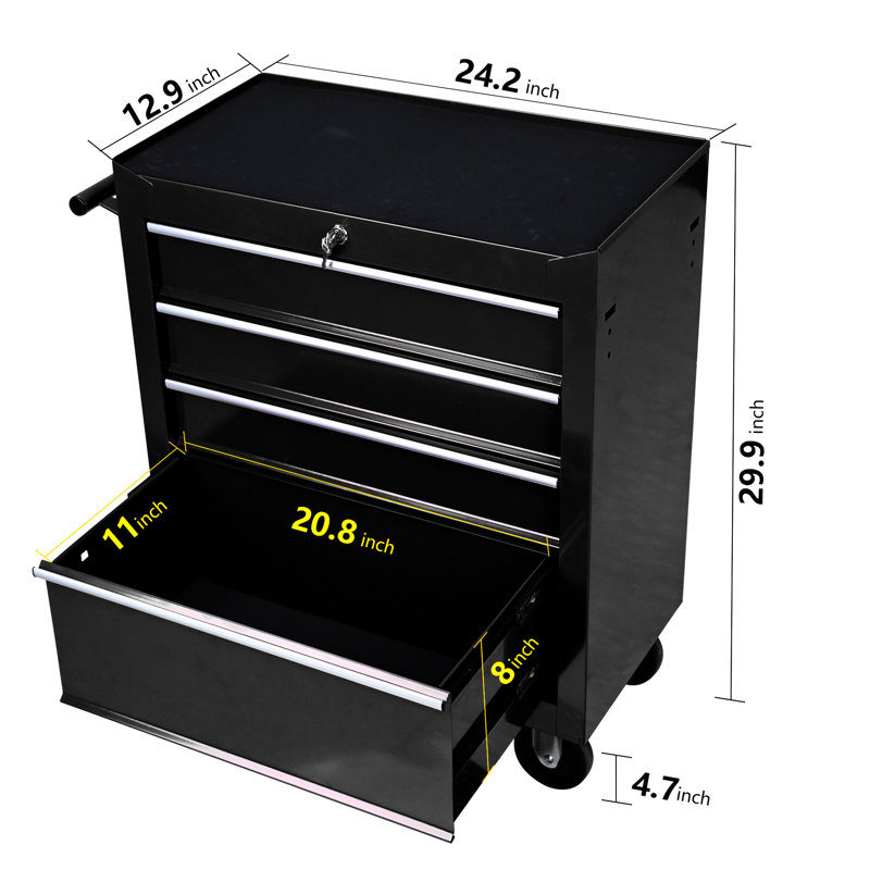 Boîte à outils roulante 4 tiroirs avec système de verrouillage - Garage