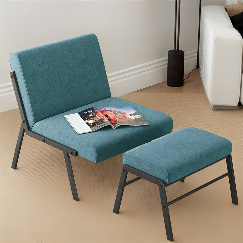 Fauteuil rembourré de 24 po de largeur avec tabouret Kristiane, Sarcelle