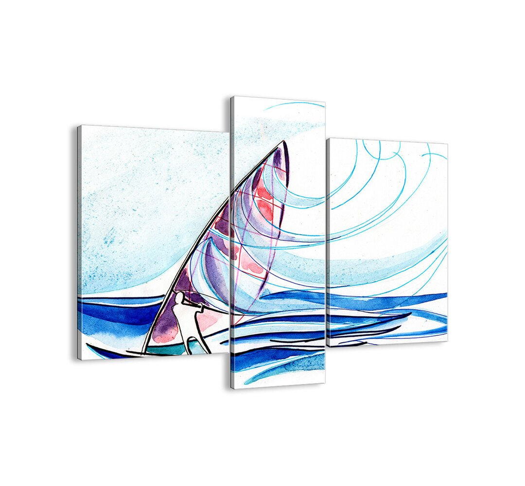 With the Wind in the Rhythm of the Waves - 3 Piece Graphic Art Print Set on Canvas