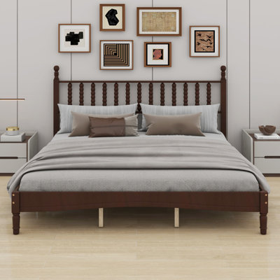 Lit plateforme en bois avec tête de lit en forme de gourde, lit plateforme de style rétro avec support à lattes en bois