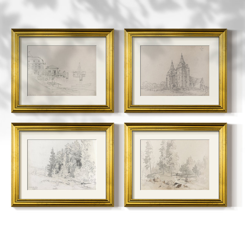Vintage Sketch IV  -4 Piece Set of Framed Prints