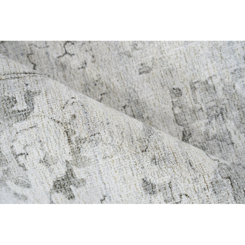 Rectangle Oriental Hand Loomed Wool/Bamboo Slat/Seagrass Area Rug in Ivory/Silver, Rectangle 10' x 14'