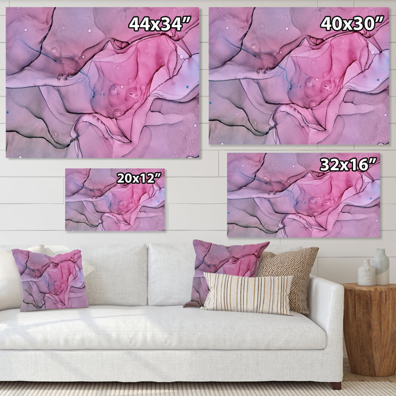 Paysage de marbre rose et mauve - peinture sur toile, H 34 po x l 44 po x P 1,5 po, Toile tendue