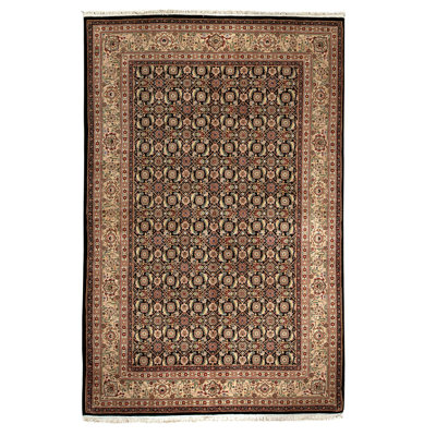 Tapis brun / beige / noir en laine noué à la main de conception unique 5 pi 9 po x 8 pi 9 po