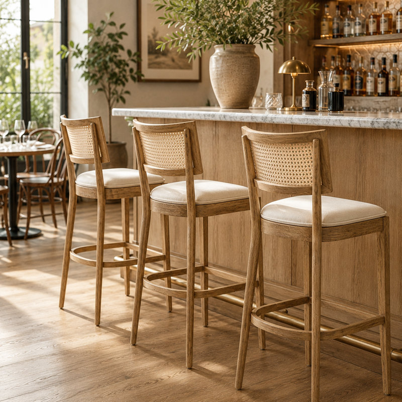Arlo Cane Back Upholstered Counter Stool, Brown
