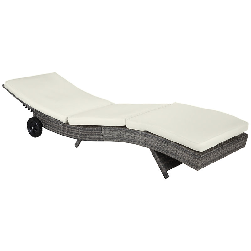 Outsunny Wicker Chaise Lounge Pool Chair, Cream White, Black
