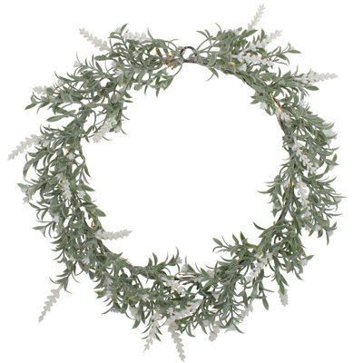 Couronne de printemps artificielle à DEL lavande - lumières blanches de 16 po