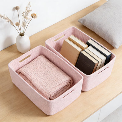Large Storage Baskets For Shelves And Closet Organizers, Woven Rope Bins For Clothes, Blankets, Toys, And Nursery, 2-Pack Rectangular Decorative Baskets