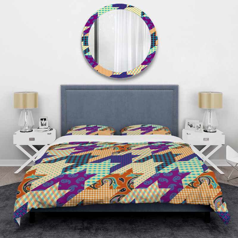 Ensemble de housse de couette en microfibre orange / vert / mauve, Housse de couette simple + 1 taie décorative stan