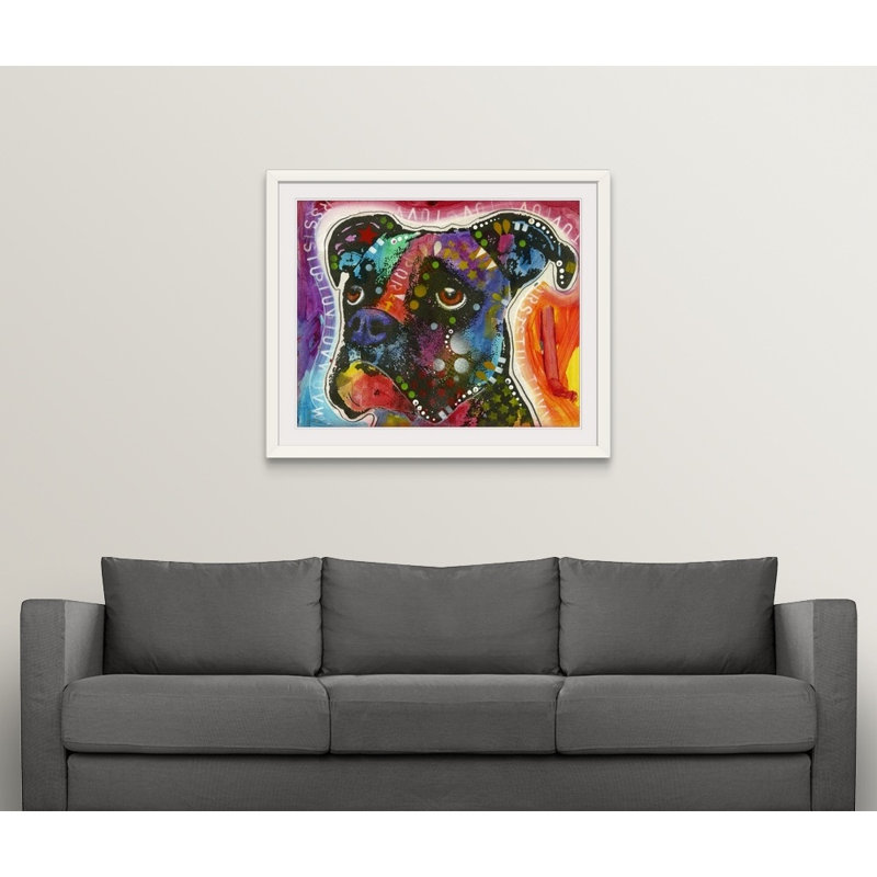 «Dog Art 29» par Dean Russo - impression, H 32 po x l 38 po x P 1 po, Cadre blanc