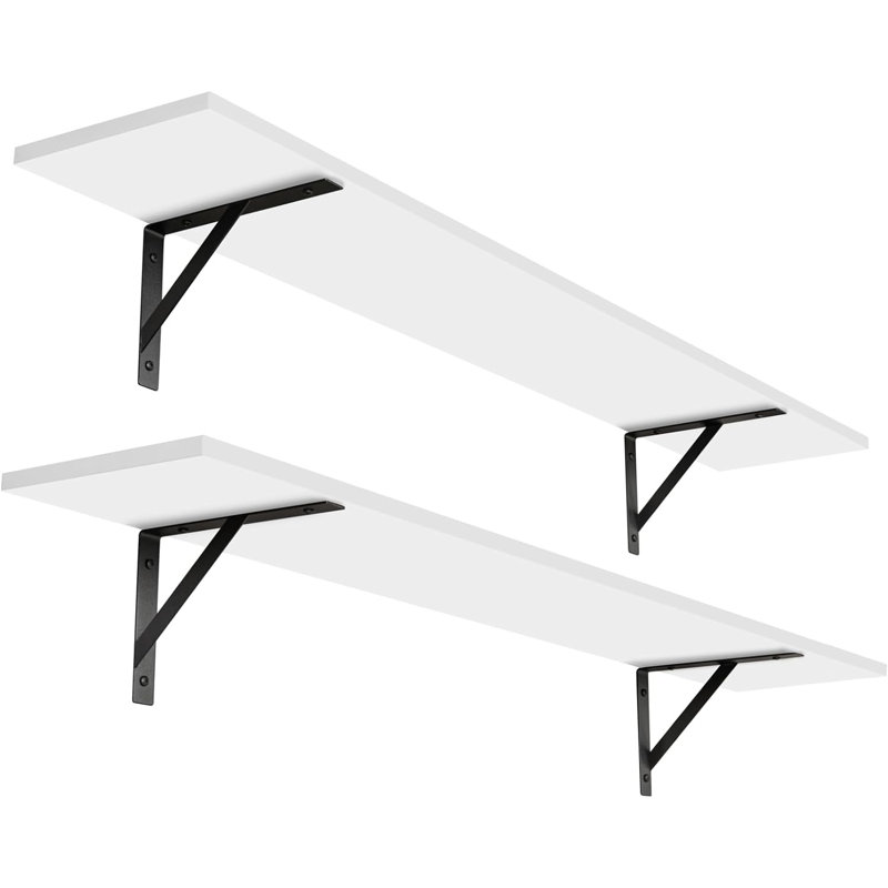 Long Wall Mounted Shelves Set Of 2 - Extra Large Floating Shelves With Sturdy Metal Brackets For Living Room, Bathroom, Bedroom, Kitchen - Heavy Duty Wall Storage Ledges