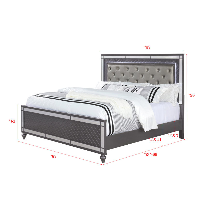 Ensemble de chambre à coucher à panneau tapissier à DEL Marijus 3-1, Grand