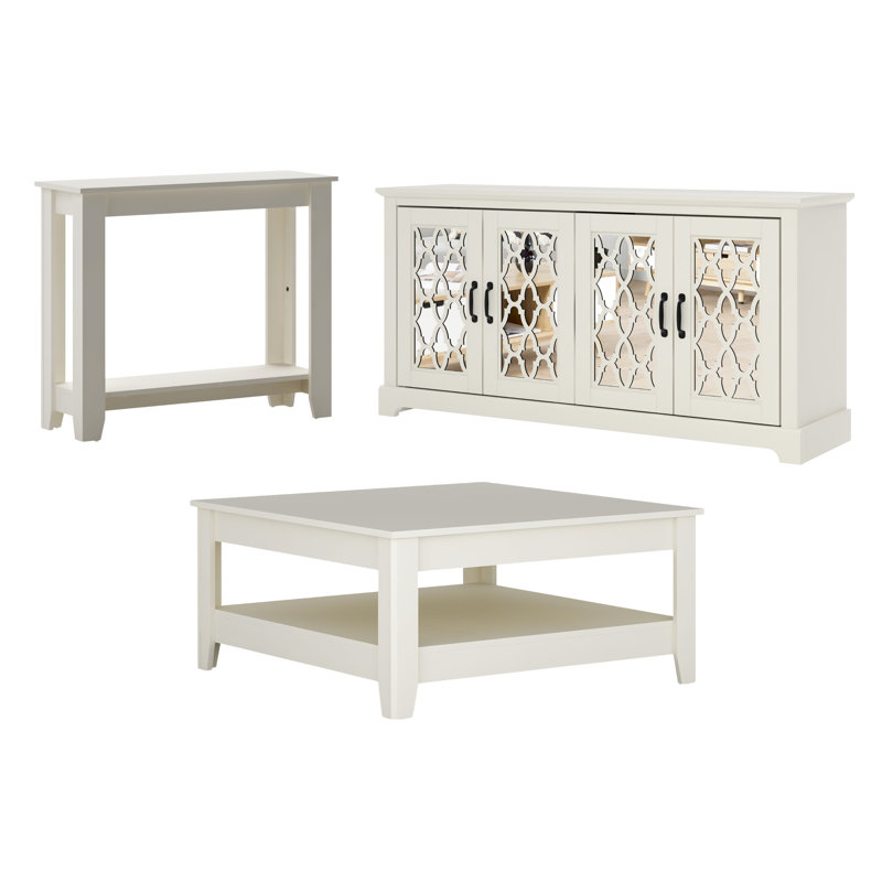 Weddel Basilico Transitional Living Room 3-Piece Furniture Set, Ivory