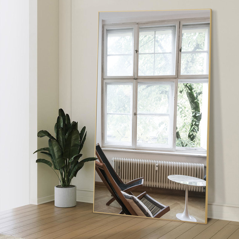Mirta Rectangle Metal Full Length Mirror, 59" x 16", Gold