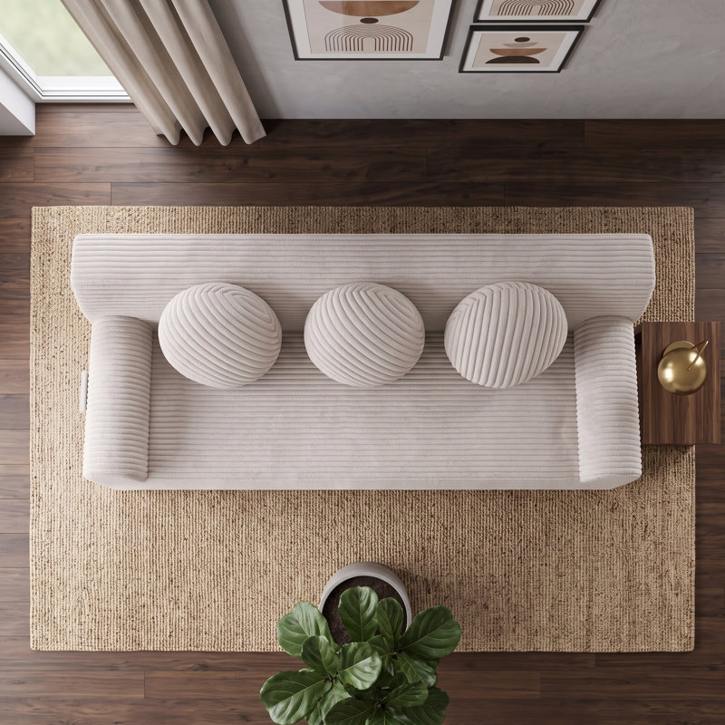Canapé modulaire 71 po avec sièges profonds, 3 coussins et poches latérales 71 po, sans assemblage, Cream White