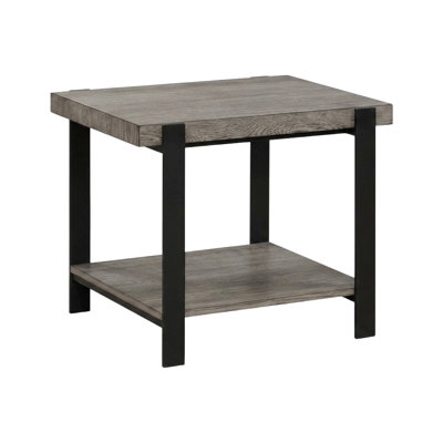 Arlo 23 In. Grey Wash/Sand Black Rectangular Metal End Table With Open Bottom Shelf And Plank Inspired Design