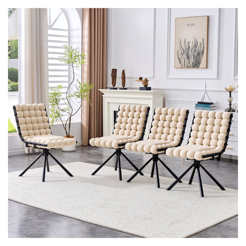 Ensemble de 2 chaises de salle à manger en velours beige et pieds en métal noir