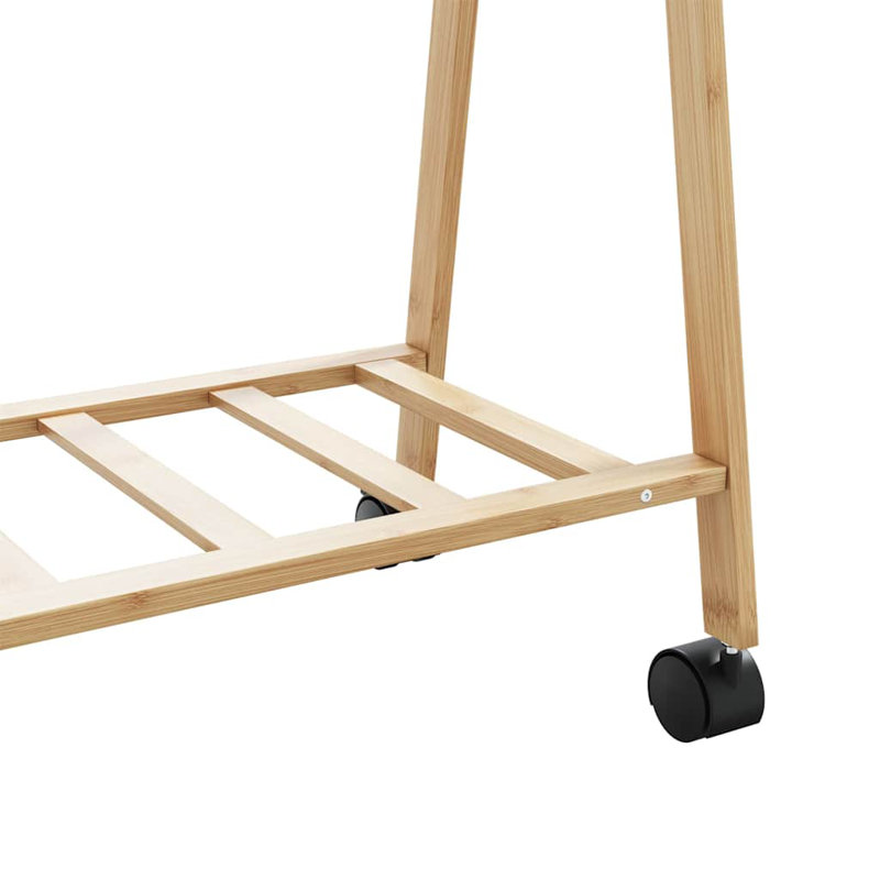 Portable Bamboo Clothes Rack with Shelves and Wheels