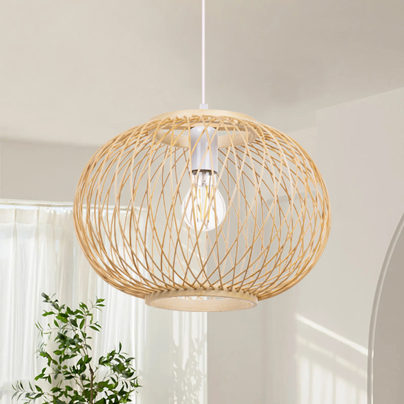 Luminaire suspendu beige à 1 lumière Achaz, H 11,02 po x l 15,74 po x P 15,74 po