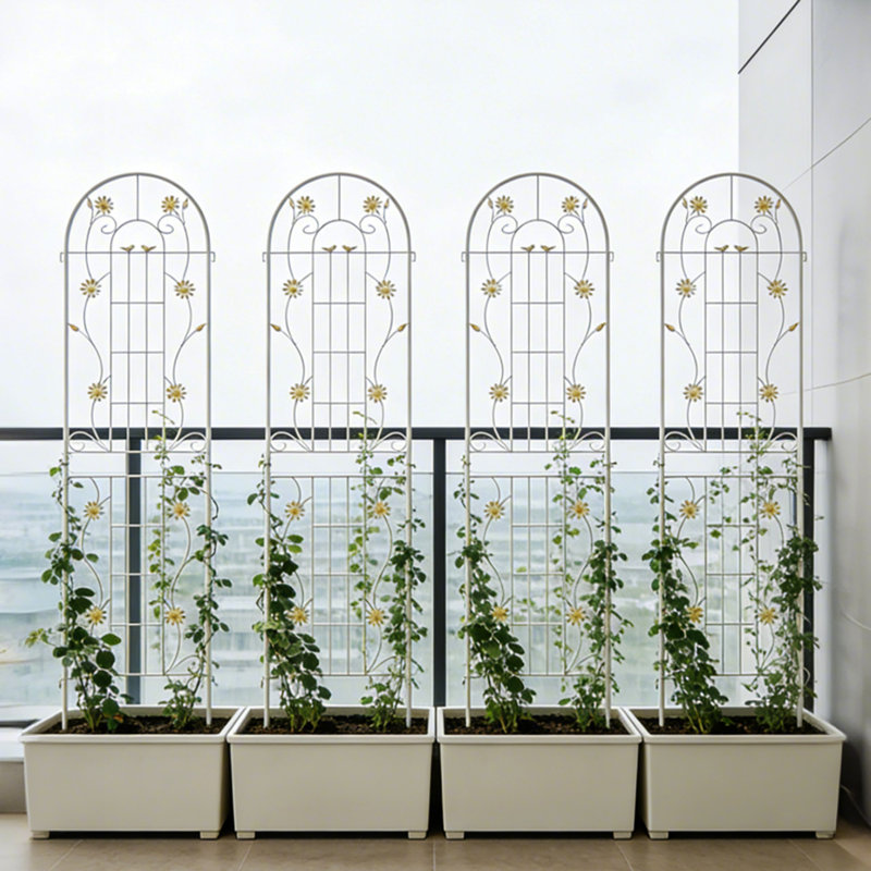Paquet de 4 treillis de jardin en métal 86,7 "x 19,7" antirouille pour plantes grimpantes, support pour fleurs extérieur blanc crème