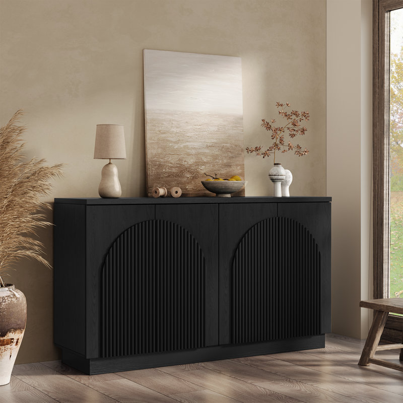 Designer 55'' Curved Three-dimensional Texture Sideboard, Black