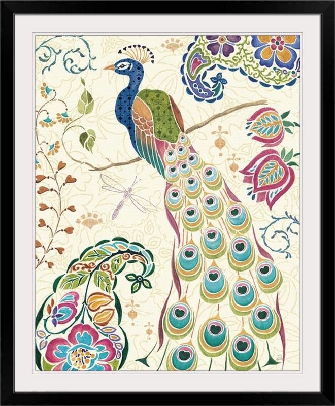 «Peacock Fantasy» par Daphne Brissonnet, impression mystique, Cadre noir, H 23 po x l 20 po x P 1 po