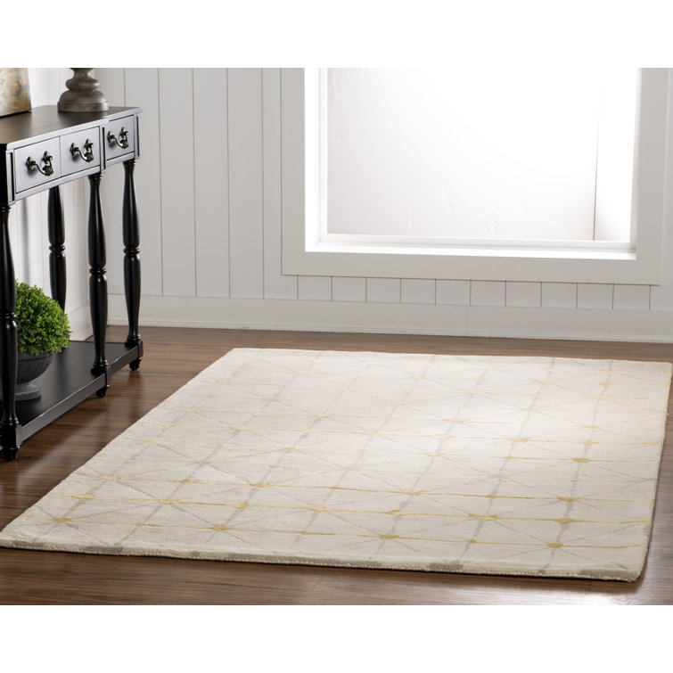 Tapis beige / gris en laine touffeté à la main à motif géométrique Winona