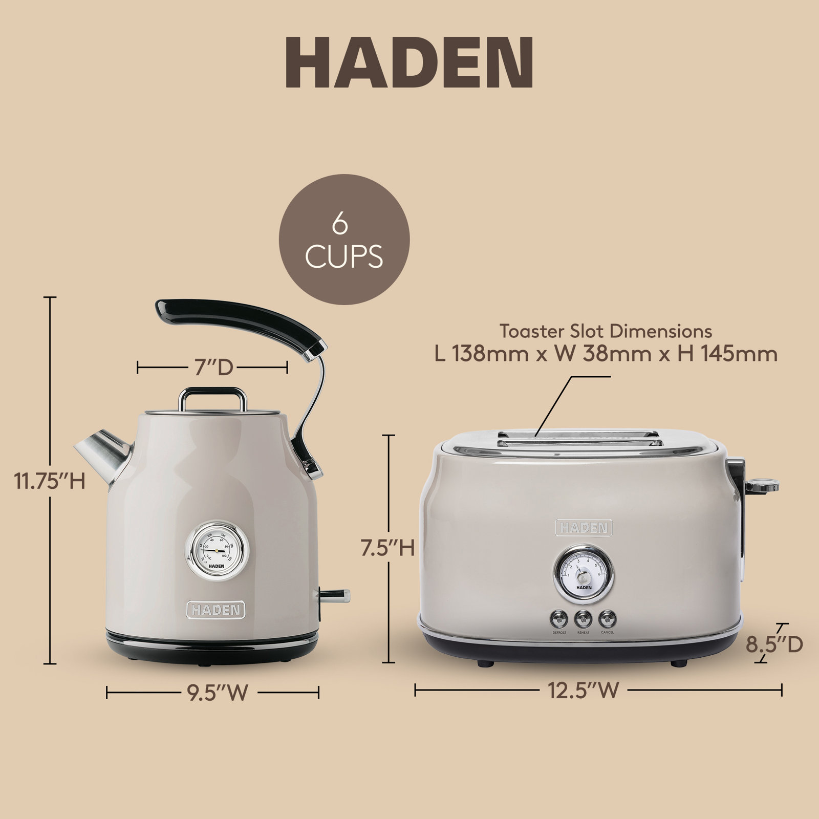 HADEN Dorset Putty Bundle with 2-Slice Toaster and Electric Kettle