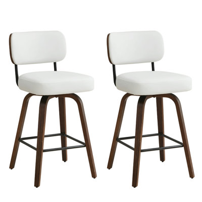 30" Swivel Upholstered Bar Stool With Wood Frame by George Oliver