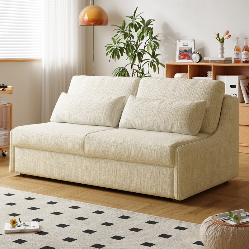 59.06"Modern Armless Convertible Sofa Bed with Plush Chenille, 5-Layer Cushioning for Small Spaces, Beige