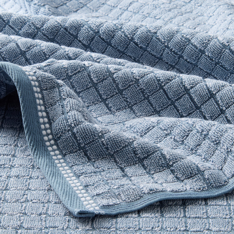 TOWN & COUNTRY EVERYDAY 4-Piece Textured Windowpane Hand Towel Set, 20x30-Inch, 100% Cotton, Blue