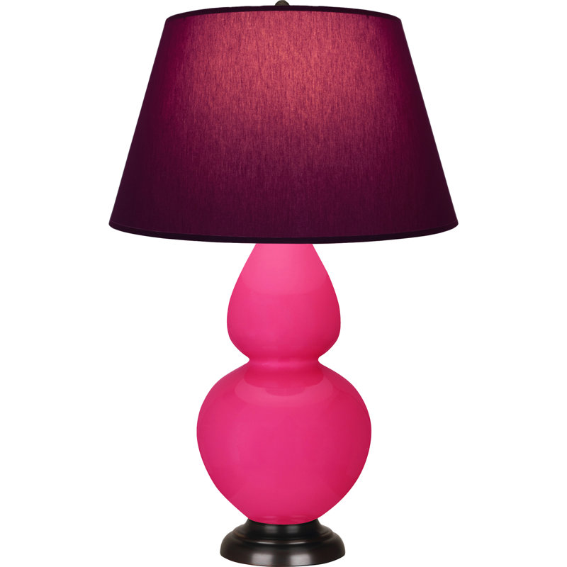 Lampe de table double gourde en céramique, Rose Razzle glacé / bronze, Prune / lavande, Bronze