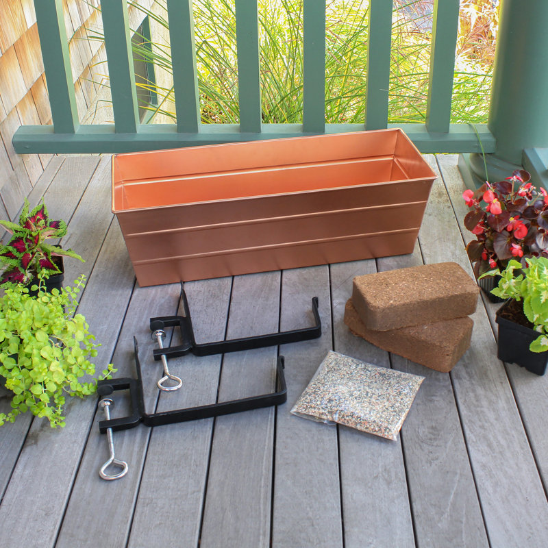 Metal Railing Planter, Copper Plated