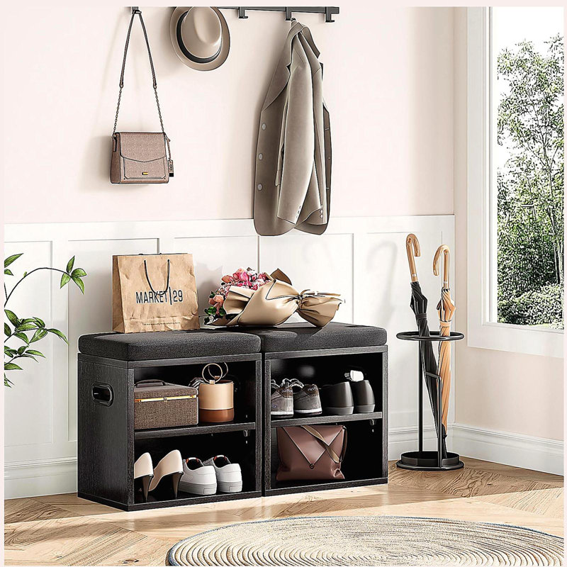Shoe Bench for Entryway with Cushion Shoe Bench with Storage and Seating, Seat Entryway Shoe Rack, Black